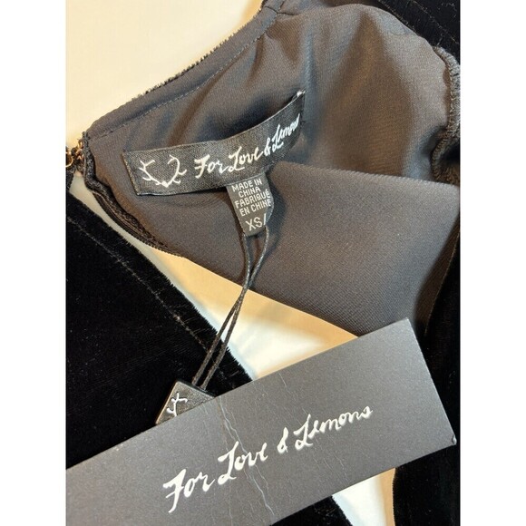 For Love & Lemons Colette Velvet Dress Black XS Wrap Midi Long Sleeve V-neck - Picture 4 of 13